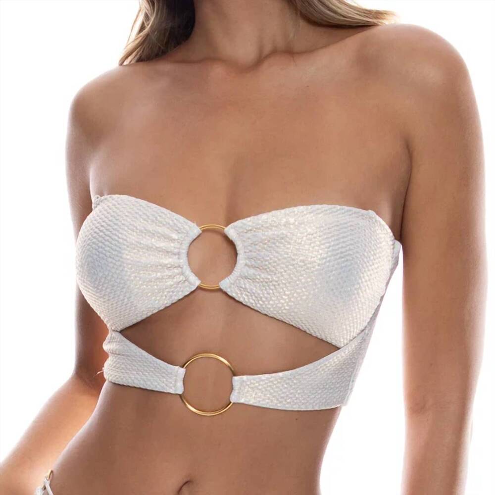 NEW LULI FAMA luminous double loop bandeau crop top in gold